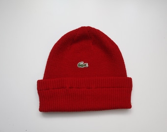 Lacoste Vintage Red Wool Acrylic Hat Made In France