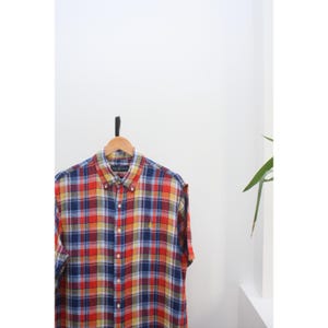Ralph Lauren Linen Checkered Short Sleeve Shirt Men&#39;s Large