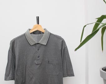 イヴ・サンローラン グレー ストライプ ヴィンテージ ポロシャツ メンズ M