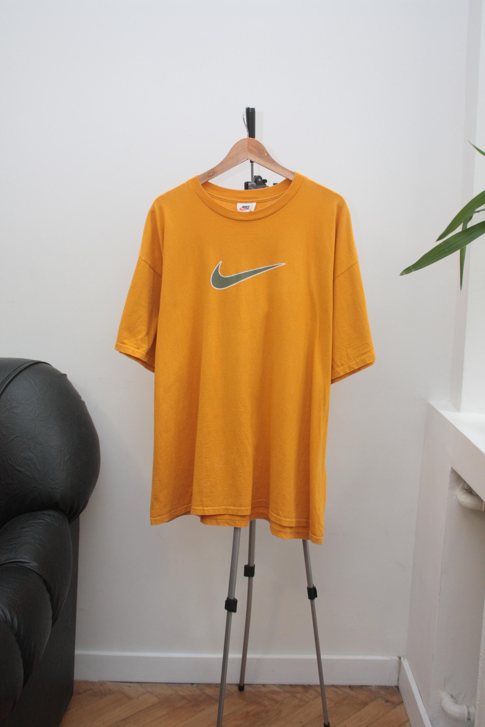 Nike Vintage Yellow Swoosh Tee XL 90s - Etsy