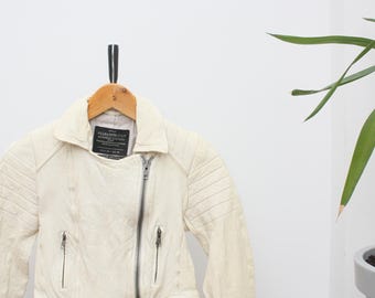 All Saint Crean Weiße Lederjacke Damen US2