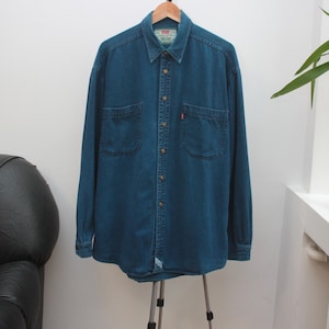 Levi&#39;s Vintage Navy Denim Shirt Men&#39;s Large 90s