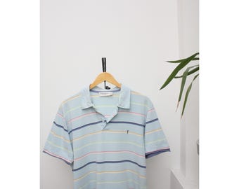 イヴ・サンローラン ヴィンテージ ブルー ストライプ ポロシャツ メンズ XL