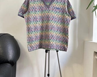 Vintage Missoni Sport T-shirt Multicolor Zig Zag Knit Top 90s