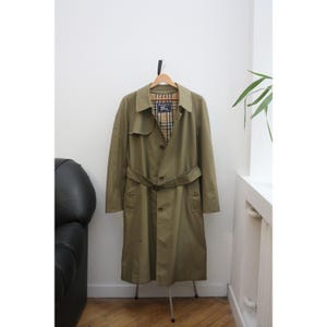 Burberry&#39;s Vintage Nova Check Olive Green Trench Coat 52