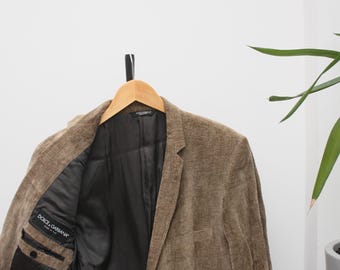 Dolce & Gabbana Gold Beige Velour Casual Blazer Jacket