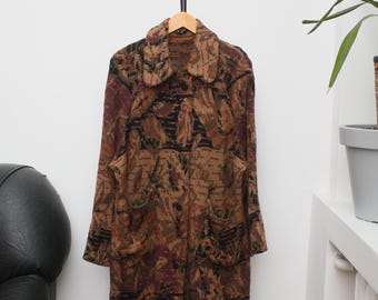 Vintage Multicolor Abstract Mohair Blend Coat Made In Italy