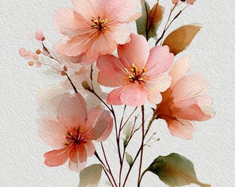 Watercolor Floral Printable Wall Art – Terracotta Botanical Print, Minimal Flower Art, Instant Download
