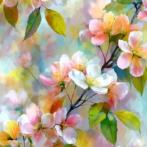 Arte mural floral floreciente: decoración imprimible con flores primaverales rosas