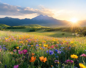 Wildblumen Wiese Print Set: Frühlingslandschaft Wandkunst (Digitaler Download)