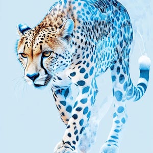 Blue Cheetah Wall Art Print – Modern Digital Cheetah Poster Set for Living Room, Office, Gallery