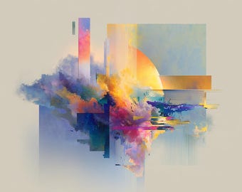 Abstrakter geometrischer Wolkendruck, sanfte zeitgenössische Kunst (Sofort-Download)