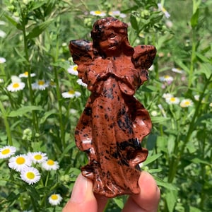3.9&#39;&#39;+ Natural Red obsidian quartz,quartz crystal,hand carved,Crystal Angel,Angel skull,Crystal Gifts 1pc
