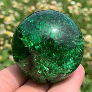 1.9&#39;&#39;+ Magical Green Aura Crackle Sphere,Crystal Glass Ball,quartz Crystal,Crystal Ball,Crystal sphere,Crystal Gifts 1pc