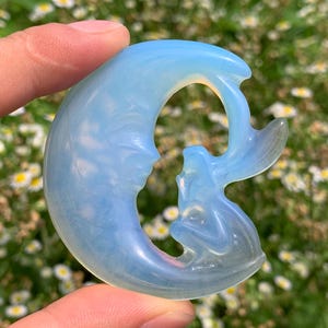 1.7&#39;&#39;+ Opalite quartz,quartz crystal,hand carved,Crystal Moon Angel,Angel skull,Fine Crystal Gifts 1pc