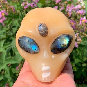 4.1&#39;&#39;+ Natural Geode Stone quartz,quartz crystal,hand carved,Crystal Alien,Alien skull,Fine Crystal Gifts 1pc