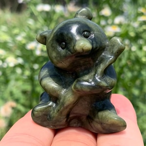 1.9 &#39;&#39;+ Natürliche Grüne Jade Quarz,Quarz Kristall,hand geschnitzt,Crystal Panda,Panda Schädel,Crystal Geschenke 1Stk