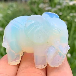 1.8&#39;&#39;+ Opalite quartz,quartz crystal,hand carved,Crystal Elephant,Elephant skull,Crystal Gifts 1pc