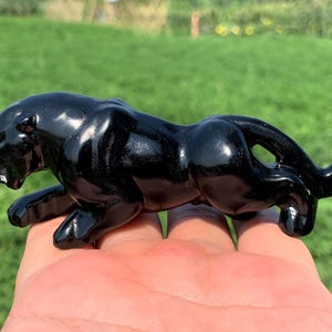 4,7&#39;&#39;+ Quartzo obsidiana natural, cristal de quartzo, esculpido à mão, leopardo de cristal, caveira de leopardo, presentes de cristal fino 1 peça