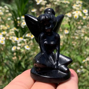 2.5&#39;&#39;+ Natural Obsidian quartz,quartz crystal,hand carved,Crystal Angel,Angel skull,Crystal Gifts 1PC