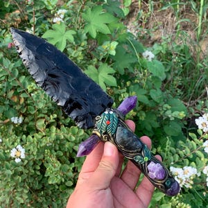 9.8&#39;&#39;+ Natural Obsidian quartz,quartz crystal,hand carved,crystal knife,Big knife skull,Crystal specimen,Fine Crystal Gifts 1pc