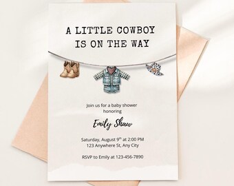 Cowboy Baby Shower Invitation: Rustic Western Canva Template (Digital Download 5x7, 4x6)
