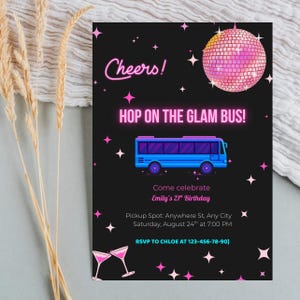 Bearbeitbare Party Bus Geburtstagseinladung - VIP Party Limo Thema, digitale Einladung für Mädchen oder Jungen, Sofort Download Canva Vorlage
