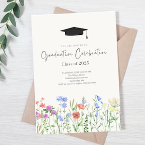 Graduation Invitation Template, Class of 2025, Editable Canva Wildflower Grad Party Invite, Floral College or High School Download