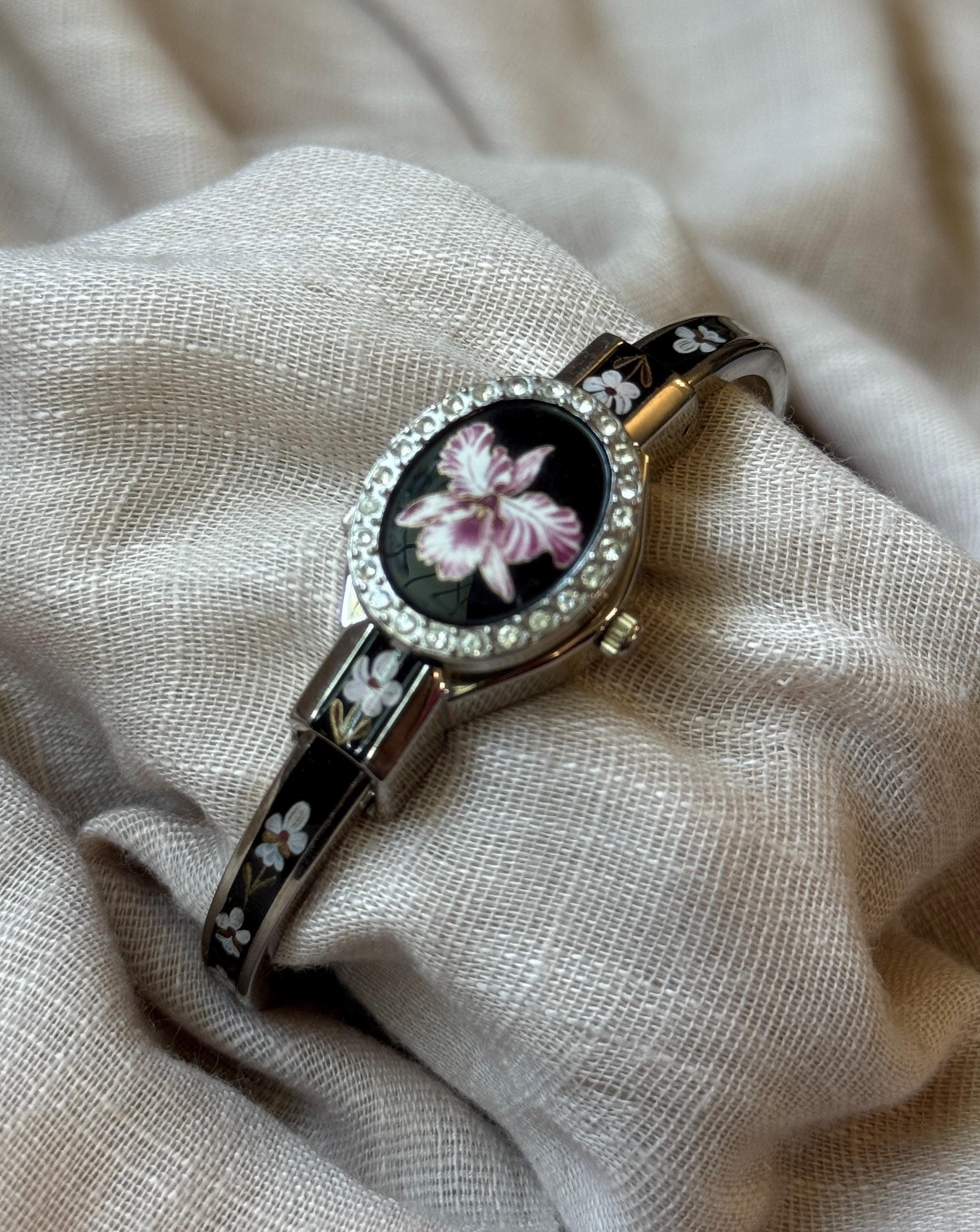 希少】Andre mouche クォーツブルーバングルウォッチフラワー