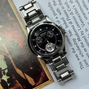Vintage Seiko Premier Multi Dial Men’s Quartz Watch | Roman Numerals | Stainless Steel Bracelet | Day-Date Subdials | Japan Made