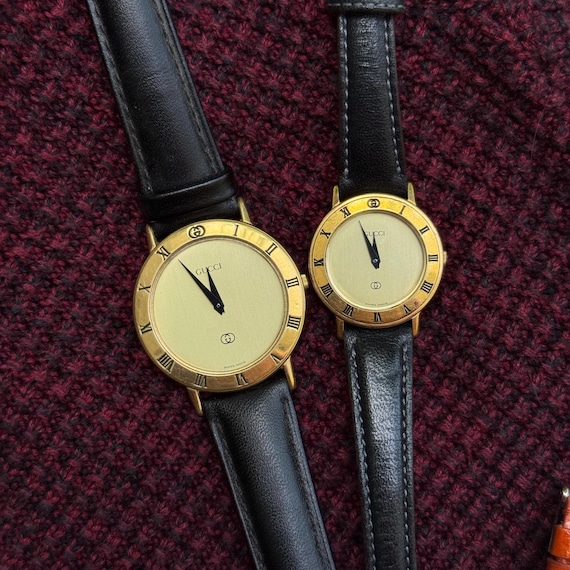 Vintage Gucci His Hers Watch Set – 3000M & 3000L Gold Plated Roman Bezel – Luxury Couple Bundle – Swiss Quartz – 80s 90s Designer Deal