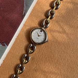 Vintage Seiko Alba Pino Ruby Dial Watch, Women's Two Tone Bracelet Watch, 1990s Japanese Quartz, Petite Dainty Dress Watch, Gift for Her