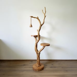 Driftwood tree floor lamp branch solid wood free standing floor lighting tall tree rattan lampshade