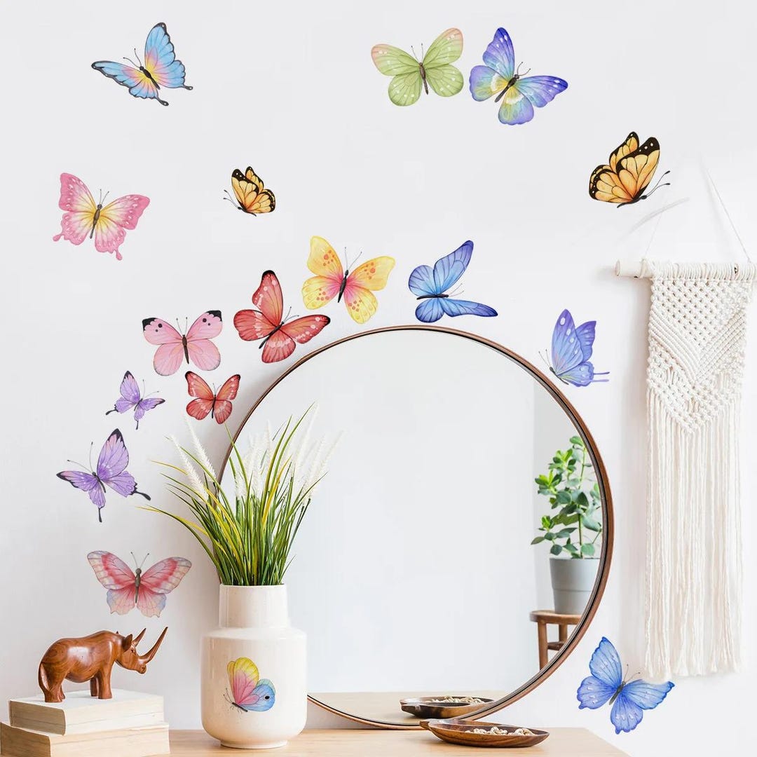Watercolor Butterfly Wall Decals, Removable Vinyl Nursery Wall Decor ...