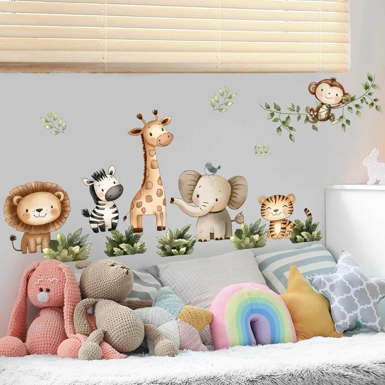 Safari Animals Wall Decals for Kids Room, Jungle Nursery Wall Stickers ...