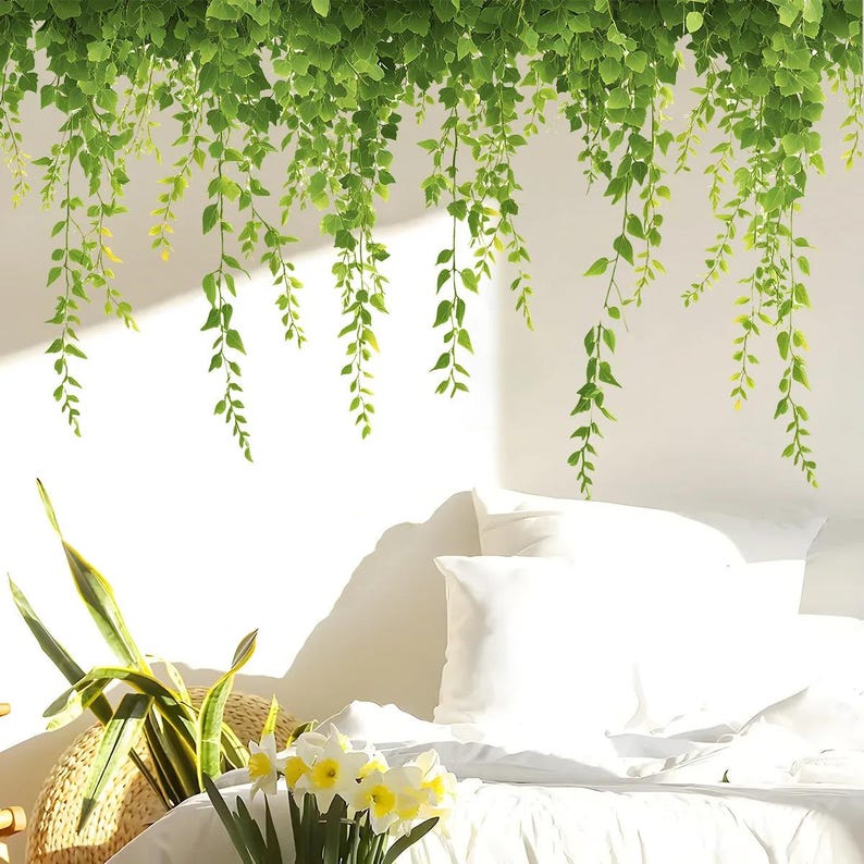 Hanging Green Leaves Wall Decal | Botanical Vine Wall Sticker ...
