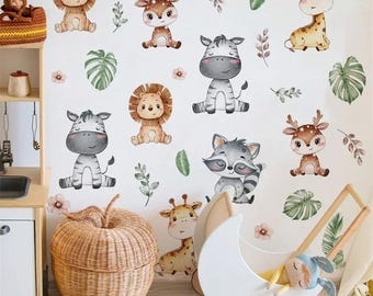 Safari Animal Wall Decals: Removable Jungle Nursery  Decor, Safari Jungle Animals Decals | Cartoon Baby Room Decor | Kids Wall Art