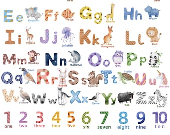 Alphabet Animals Wall Decals | ABC Letters Wall Stickers | Numbers Wall Decor for Kids Room, Nursery, Playroom, Classroom| Educational & Fun