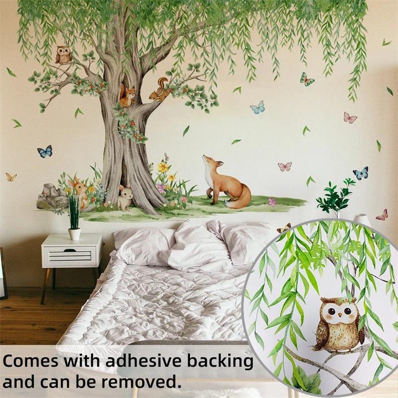 Large Woodland Tree Wall Decal, Forest Animals Nursery Decor, Tropical ...