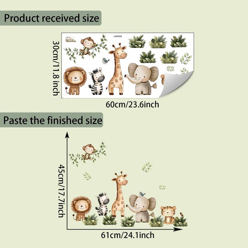 Safari Animals Wall Decals for Kids Room, Jungle Nursery Wall Stickers ...