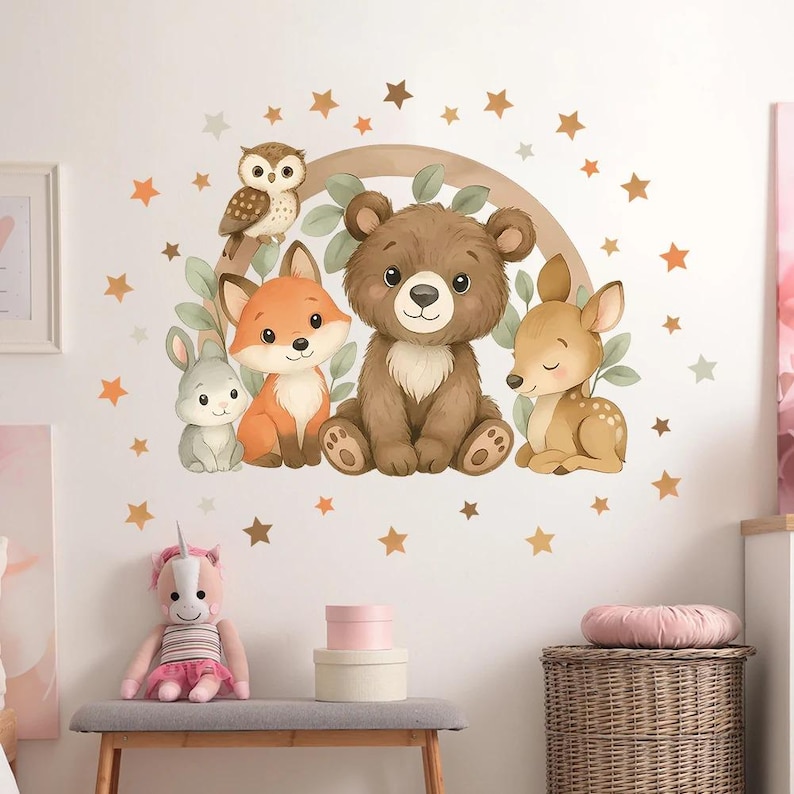Woodland Animals Wall Decal | Watercolor Bear, Fox, Deer Nursery ...