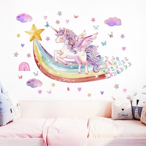 Unicorn Wall Decals: Rainbow Fairy Tale Nursery Decor, Removable Vinyl