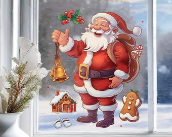 Sticker Vitre Noel Père Noël Semi Caché - TenStickers