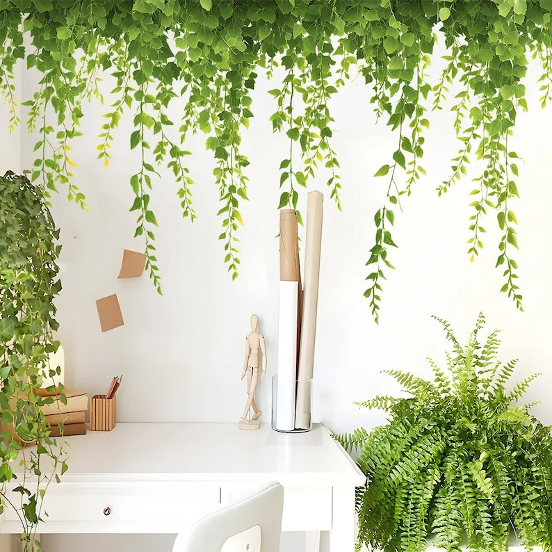 Hanging Green Leaves Wall Decal | Botanical Vine Wall Sticker ...