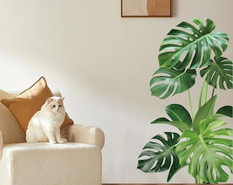 Large Monstera Wall Decal, Tropical Leaf Stickers, Green Leaves Plant Wall Decals, Palm Leaves Wall Stickers for Home Living Room Decor