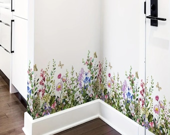 Wildflower Wall Decal Border, Botanical Floral Wall Stickers for Bedroom Living Room Nursery, Removable Wall Decor Arts, Nursery Wall Decor