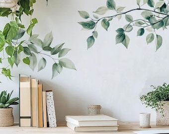 Botanical Leaf Wall Decal | Minimal Greenery Wall Sticker | Eucalyptus Branch Wall Art | Modern Plant Decor | Neutral Home Wall Decal