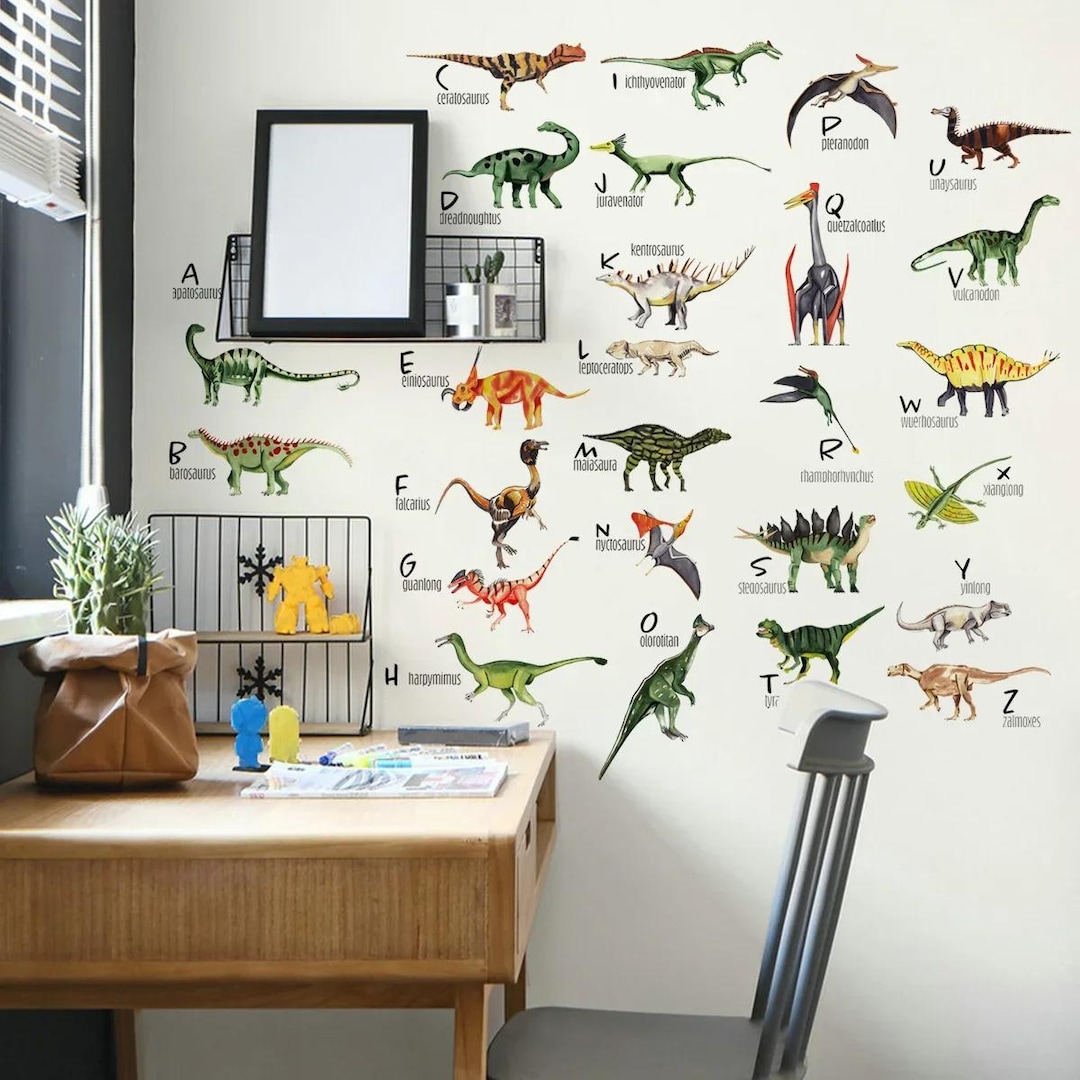 Alphabet Dinosaur Wall Decals for Kids Room, A-Z Dinosaur Wall Sticker ...