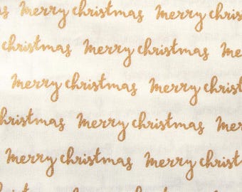 Cream Merry Christmas Fabric 100% Cotton Quilting Sewing Craft 112 cm Wide Festive Material