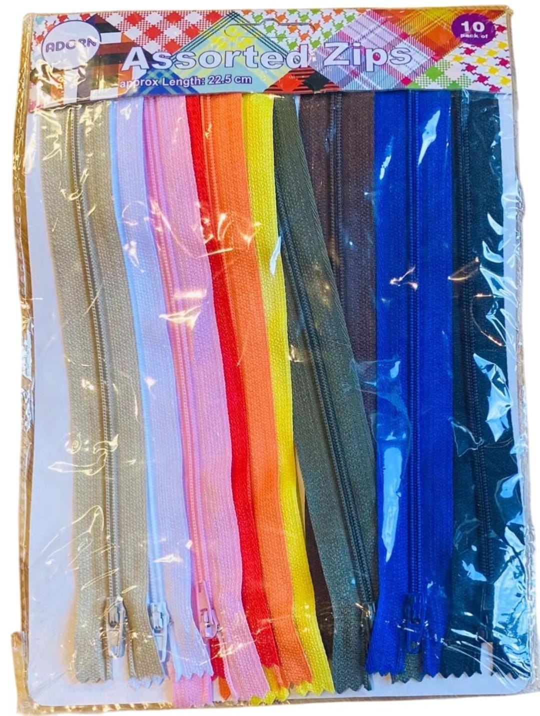 10 Zips Assorted Colours Nylon Auto Lock Zips Closed End 22.5cm ...